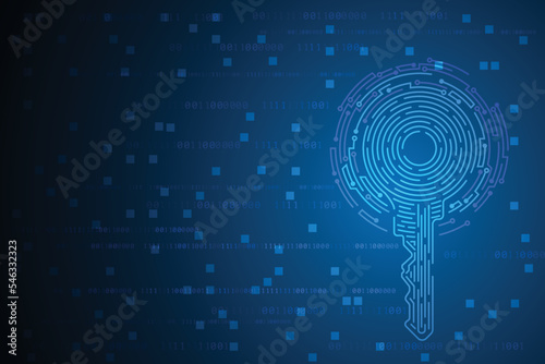 Futuristic digital key in blue background
