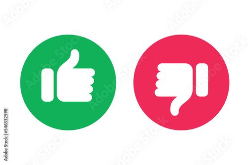 Thumb up and thumb down flat icon. Vector illustration
