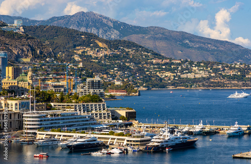 Panoramic view of Monaco metropolitan area with Hercules Port, La Condamine, Monte Carlo and Fontvieille quarters at Mediterranean Sea coast © Art Media Factory