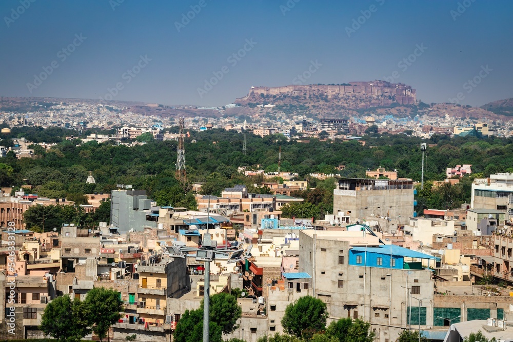 Aerial view of the Jodhpur city on a sunny day