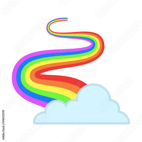 Winding path from rainbow to cloud cartoon illustration. Childish rainbow isolated on white background. Weather, sky, patch concept