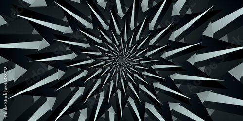 dark gray arrows spirally twisted into the center on a black background. Hit to the center. Direction to the target. Strive for your dream