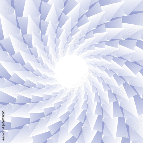 An unusual beautiful square illustration in the form of a white sun, which from the center of the illustration has its rays in the form of gradient white and blue triangles that overlap each other
