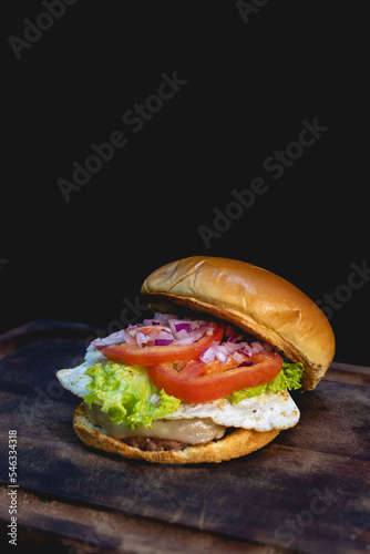 hamburger with black background