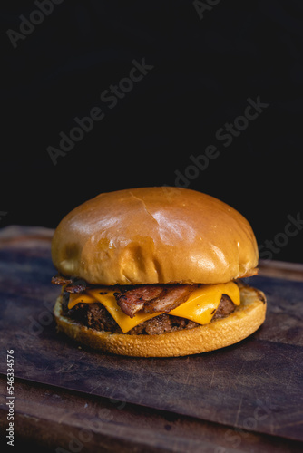 hamburger with black background