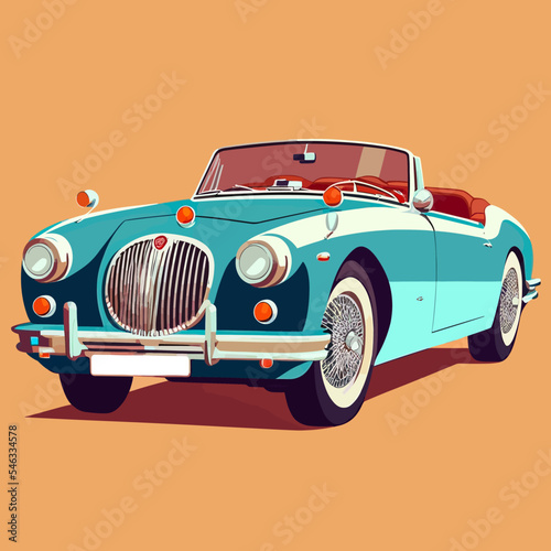 Vector illustration of a vintage cool car isolated on an orange  background