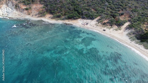 Aerial view of sea with sandy beach