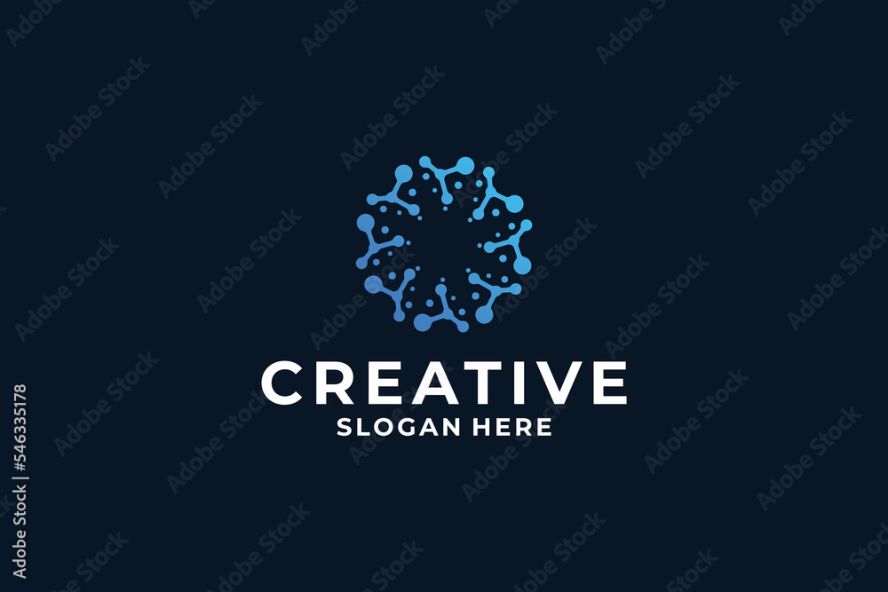 Letter O logo design. Initial O combine with dot, connection, molecule, connection concept.