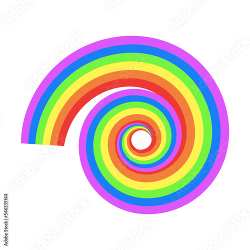 Rainbow twisted into a spiral cartoon illustration. Childish rainbow isolated on white background. Weather, sky, patch concept