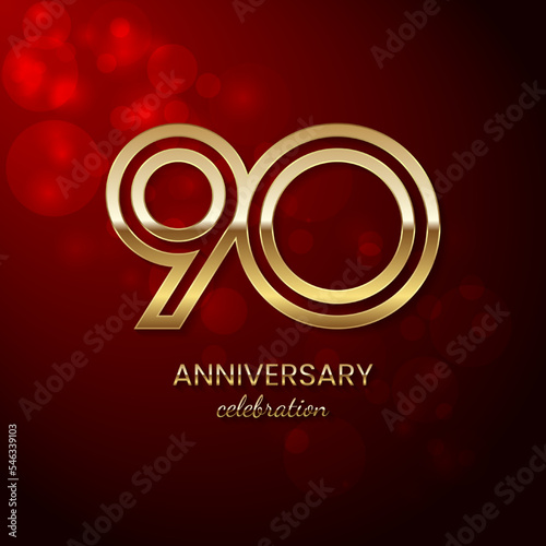 90th Anniversary Celebration. Birthday logo design with gold color text for celebration events, weddings, invitations, greeting cards. Vector illustration photo