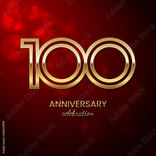100th Anniversary Celebration. Birthday logo design with gold color text for celebration events, weddings, invitations, greeting cards. Vector illustration