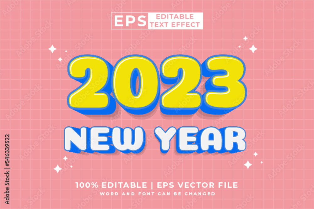 Fototapeta premium Editable text effect 2023 new year 3d cartoon style premium vector