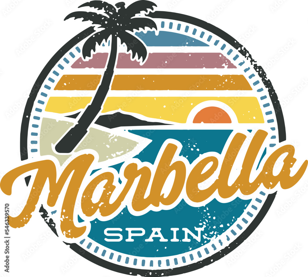 Naklejka premium Vintage Marbella Spain Vacation Travel Stamp