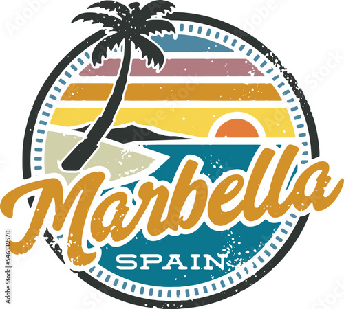 Vintage Marbella Spain Vacation Travel Stamp