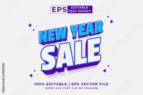 Editable text effect new year sale 3d cartoon style premium vector