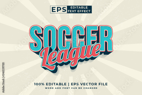 Editable text effect soccer league 3d vintage style premium vector