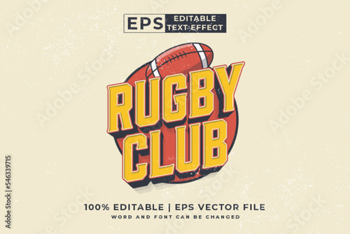 Editable text effect rugby club 3d vintage style premium vector
