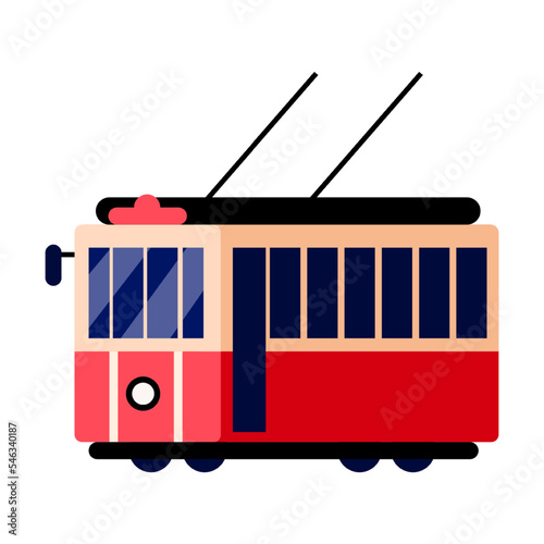 Red turkish tram isolated on white background. Urban transport, passenger vehicle. Traveling, culture concept