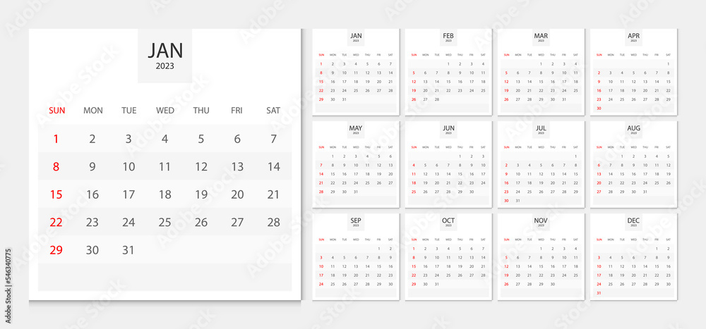 Calendar 2023 week start Sunday corporate design template vector. Calendar 2023 week start Sunday corporate design template vector.