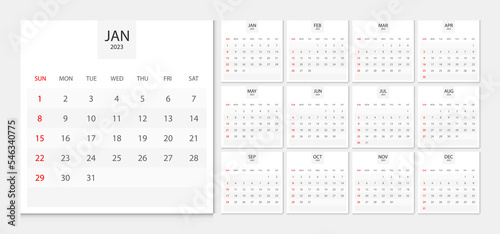 Calendar 2023 week start Sunday corporate design template vector.