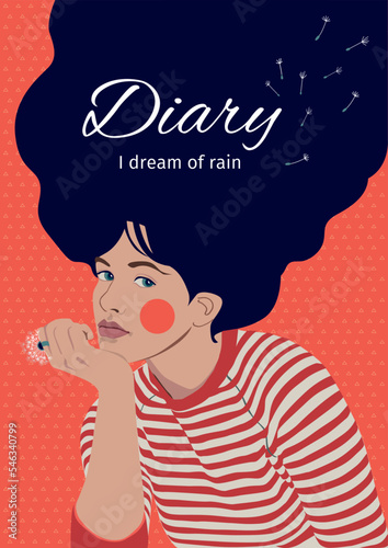 diary i dream of rain, women s dreams, girl s dreams, girl and nostalgia, stylized portrait, portraits of people different,modern women poster, cover, space for text, beautiful girl, pretty young wome photo