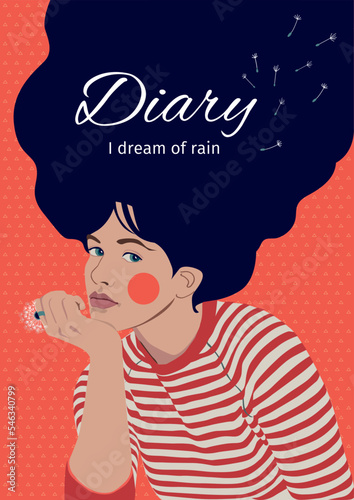 diary i dream of rain, women s dreams, girl s dreams, girl and nostalgia, stylized portrait, portraits of people different,modern women poster, cover, space for text, beautiful girl, pretty young wome