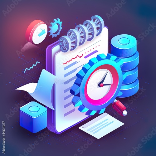 Project task management and effective time planning tools. Project development icon. 3d 2r illustrated illustration. photo