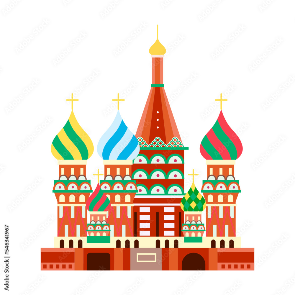 St. Basil Cathedral with colorful domes. National symbol of Russia vector illustration. on white background. Traveling, culture concept