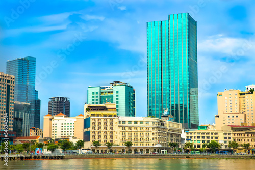 Buildings in the central area of Ho Chi Minh City  along the Saigon River. The symbol of modernity and dynamism of the largest city in the country.