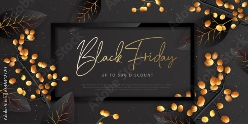 Autumn Black friday big sale typography poster with autumn leaves. Nature concept. Vector illustration photo