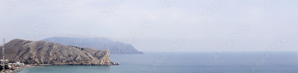 Cape Alchak-Kaya, Sudak, Crimea. Picturesque place in Sudak, mountains and sea.