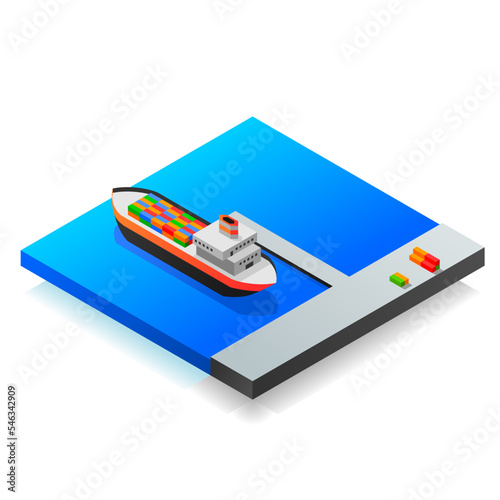isometric design port and 2 cargo ships. for logistics transportation