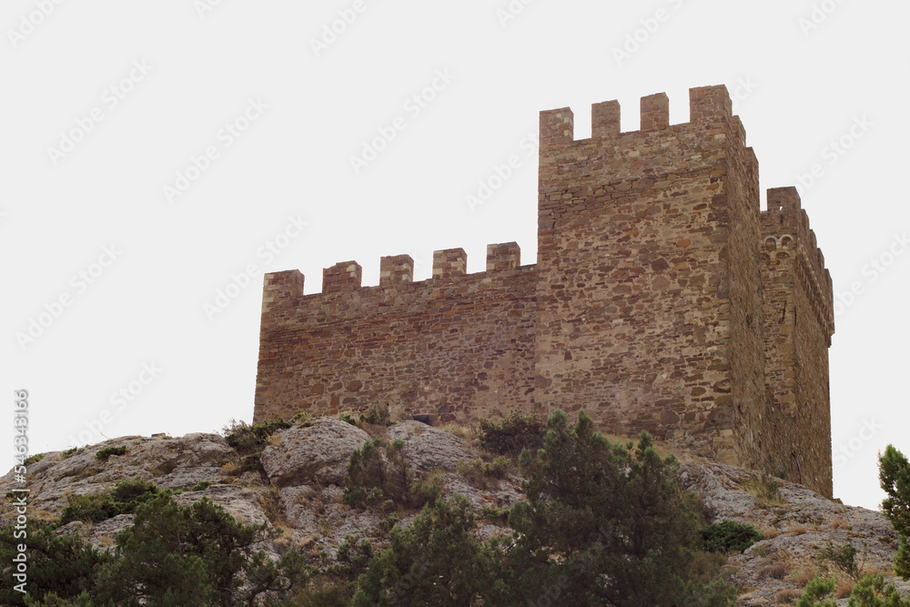 Tower Genoese fortress in Sudak city of Crimea.The fortress is located on a mountain 