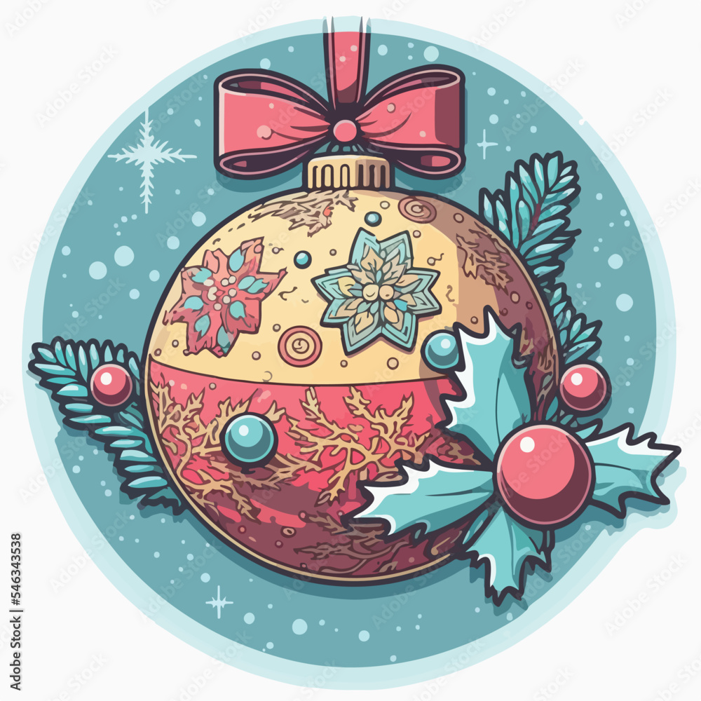 Christmas ball cartoon sticker, xmas balls printable stickers sheet. Multicolor