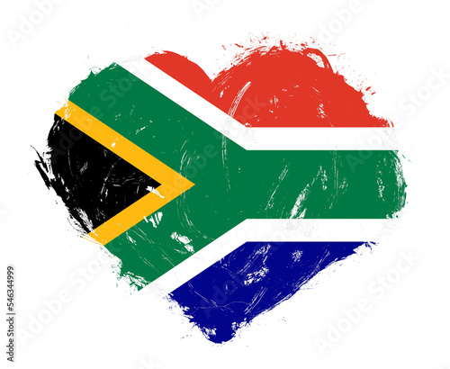 South africa flag in stroke brush heart shape on white background