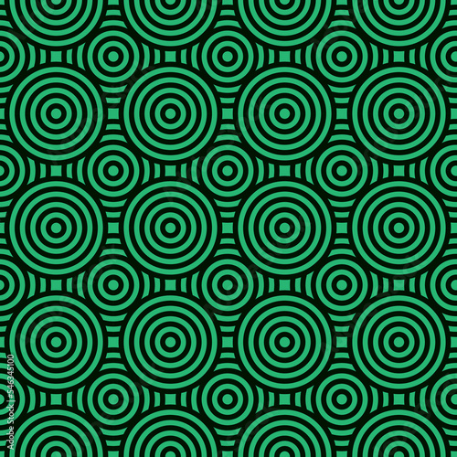 Green seamless circle pattern. Abstract green seamless spiral pattern. Green vintage seamless background. Green seamless geometric pattern. 