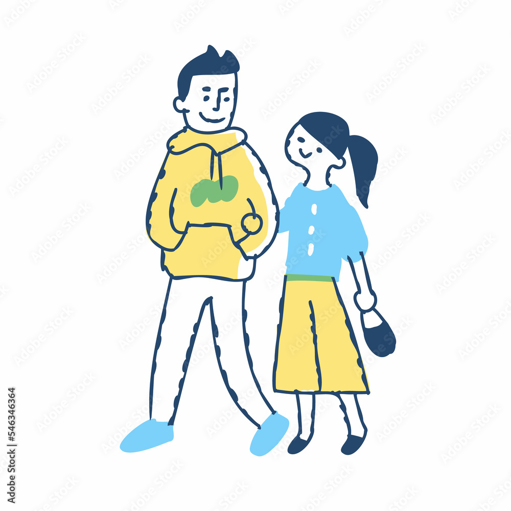 腕を組んで歩く若いカップル 腕を組んで歩く若いカップル
