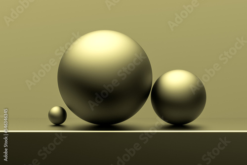 Balloons golden concept abstract.Metallic balloons golden color. 3D render.