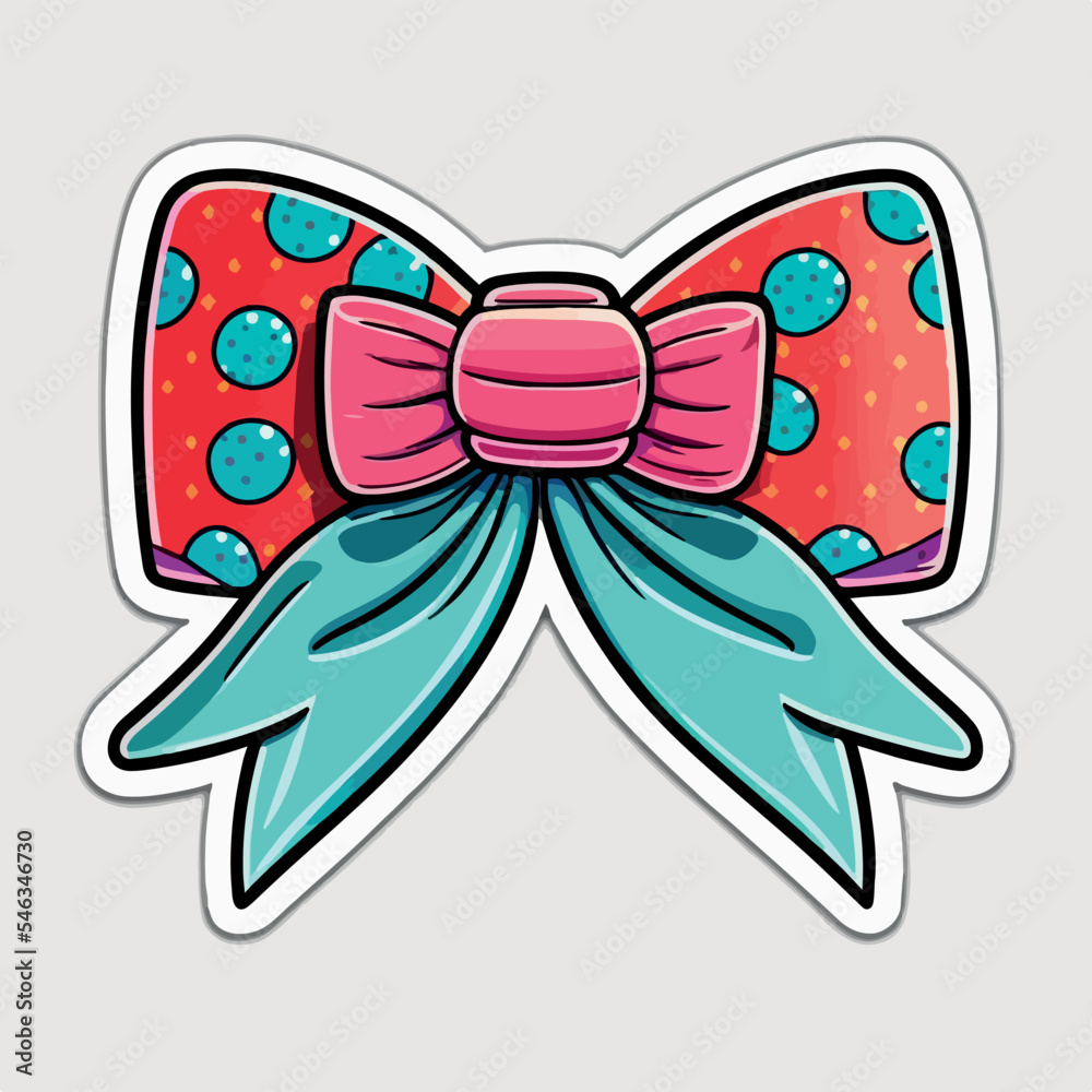 Fototapeta premium Christmas bow cartoon sticker, xmas bows printable stickers sheet. New-year collection