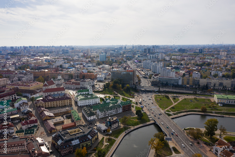 Aerial view of the Trinity Hill district in Minsk, Belarus