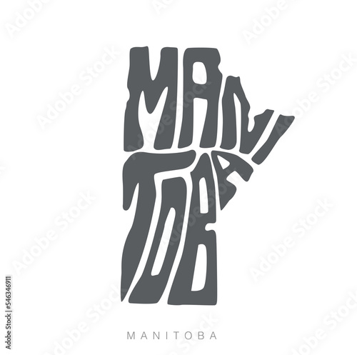 Manitoba map typography. Canada state Manitoba map lettering. photo