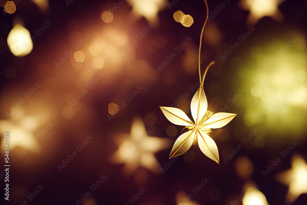 Christmas and Happy new year on blurred bokeh with stars and snowfall banner background
