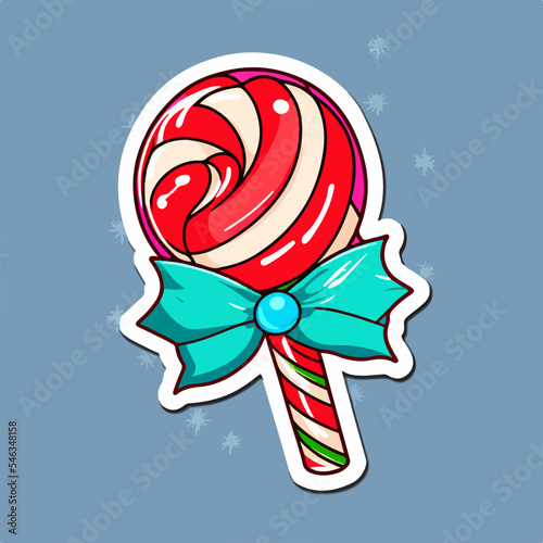 Christmas candy cartoon sticker, xmas sweets stickers with ornament. Multicolor