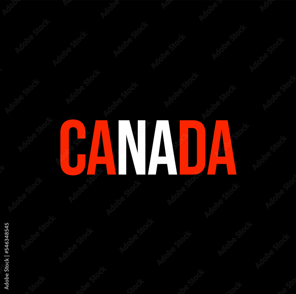 Canada country name in national flag color typography. Canada lettering.