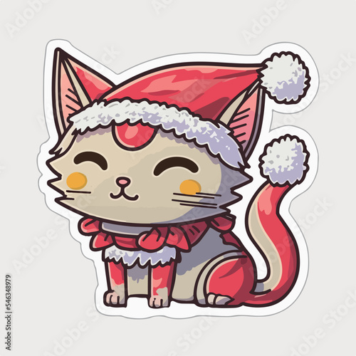 Christmas cat sticker  xmas kitty stickers with ornament. Winter holidays