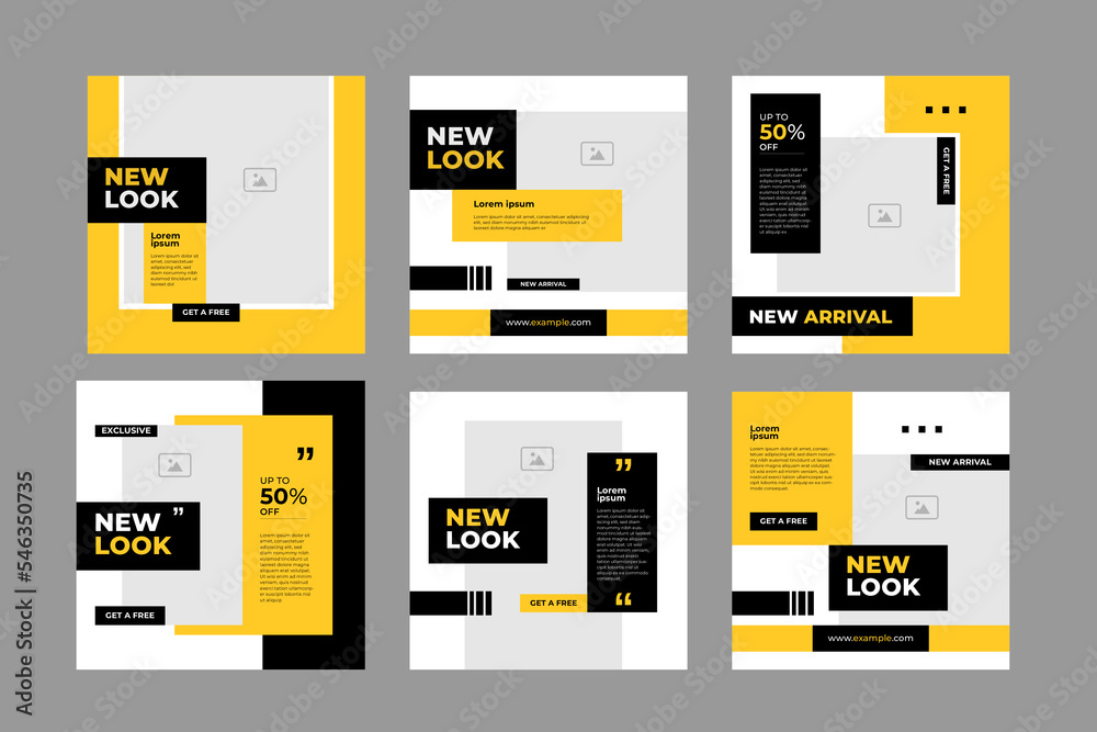 set of editable minimal banner template Black and yellow background ...