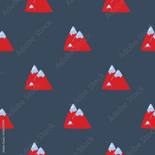 Vector pattern with cute Scandinavian multicolored mountains in the style of doodle, hugge