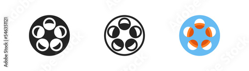 Cinema movie reel outline icon on light background. Retro style. Video strip.Cinematography symbol. Simple flat design.