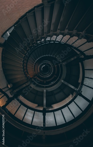 Vertical of a spiral staircase.