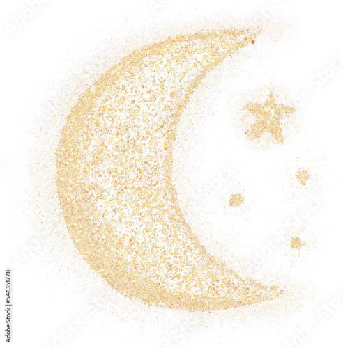 Stars and moon hand-drawn with gold glitter